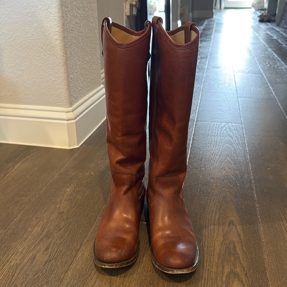Frye Melissa Button Brown Leather Riding Boots - Size 8.5